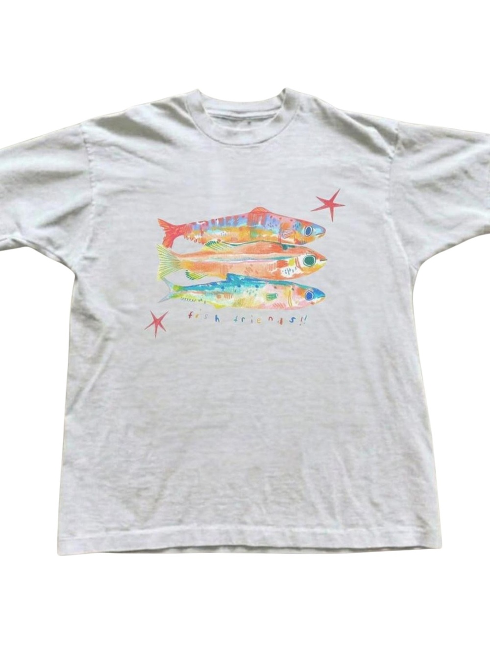Gildan White 'Fish Friends' Graphic Tee with Colorful Fish Design